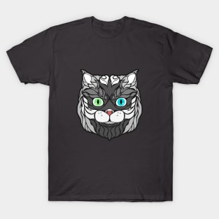 Gray Cat Face Drawing T-Shirt